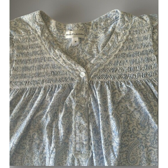 Miss Elaine Cotton Nightgown Blue Paisley Lace Trim Sleepwear Size Medium - Picture 3 of 8